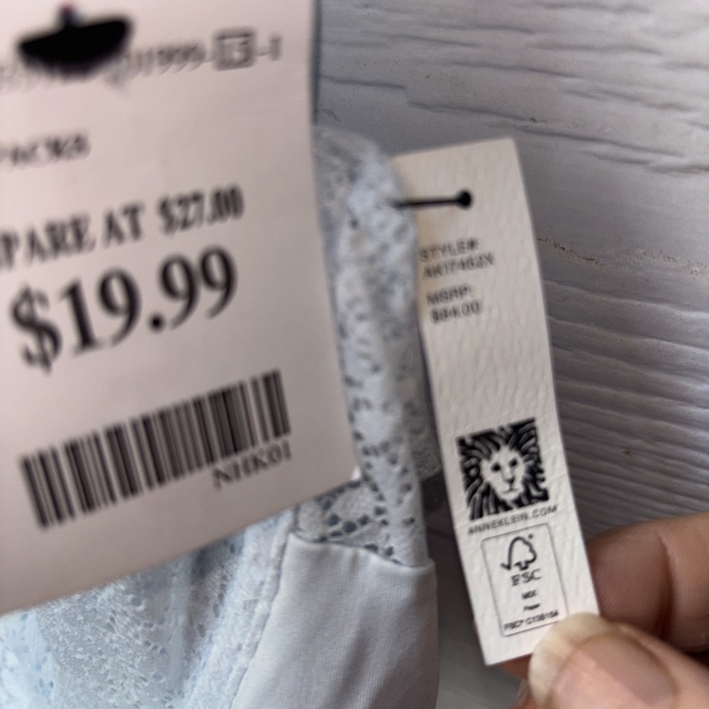 NWT Anne Klein T-Shirt Bra 42D Full Figure Unlined Light Blue Lace - Picture 5 of 10